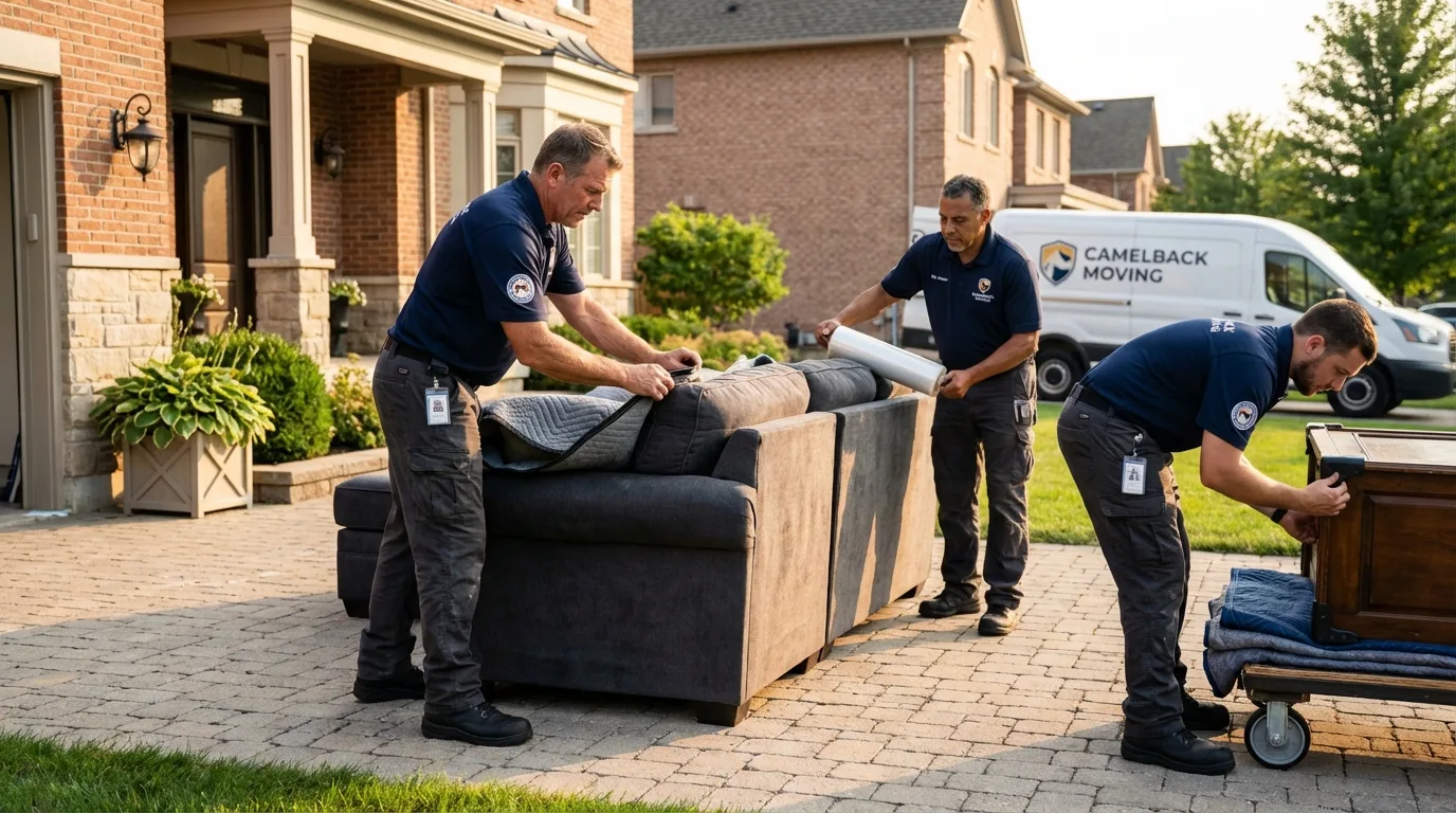 Large estate moving crew wrapping furniture in De Soto, KS
