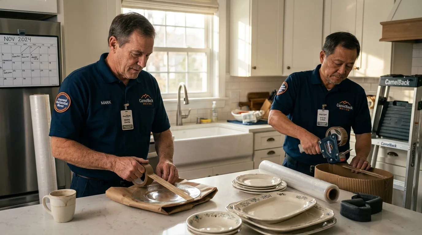 Professional crew packing kitchen dishware in De Soto, KS